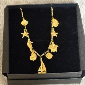 Rachel Zoe Gold Vermeil Nautical Charm Necklace 18” Sterling Silver Sailboat Sea